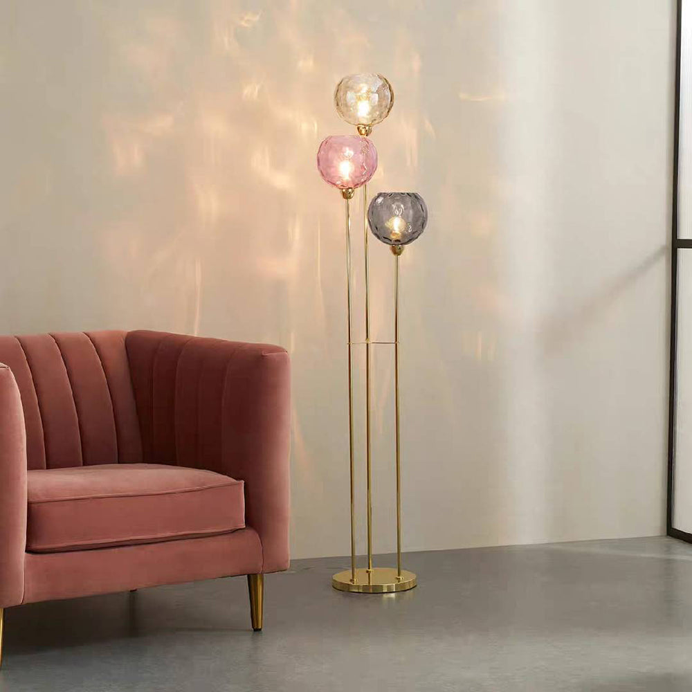 Valentina Modern Blase LED Stehleuchte Rosa-Grau / Orange-Blau Wohn/Schlaf/Arbeitszimmer Metall Glas 3-flammig, 2 Farben, Höhe 153CM