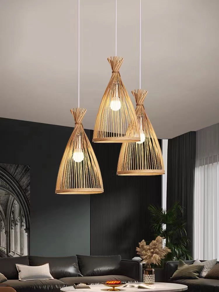 Muto Boho Natürliche Bambus Rattan Pendelleuchte für Esszimmer, Schlafzimmer