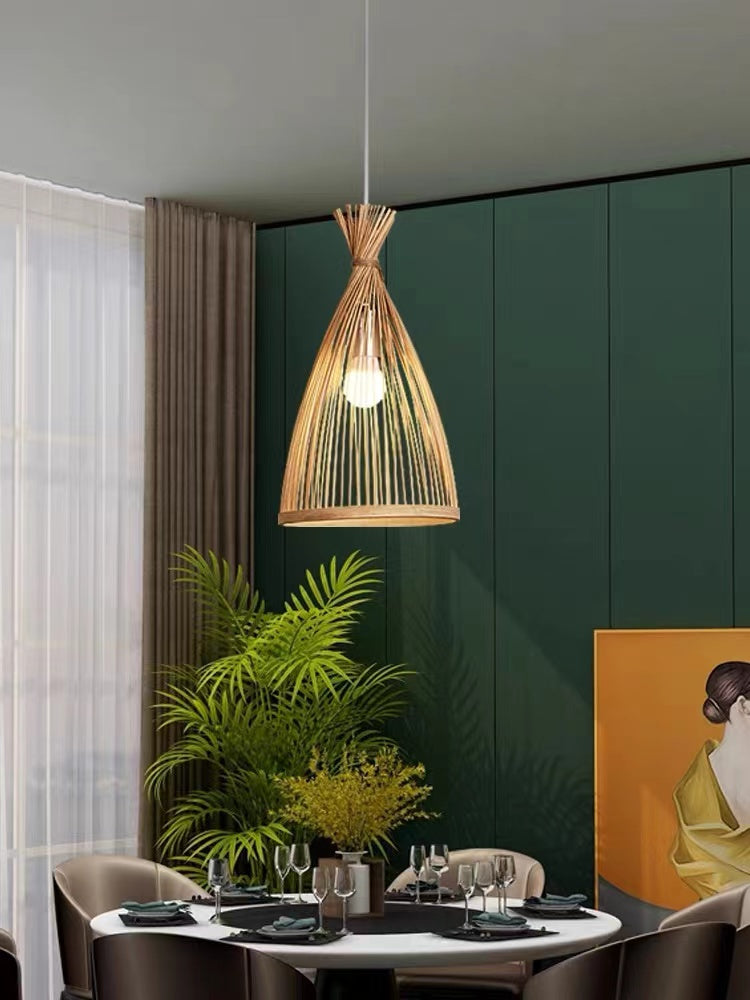 Muto Boho Natürliche Bambus Rattan Pendelleuchte für Esszimmer, Schlafzimmer