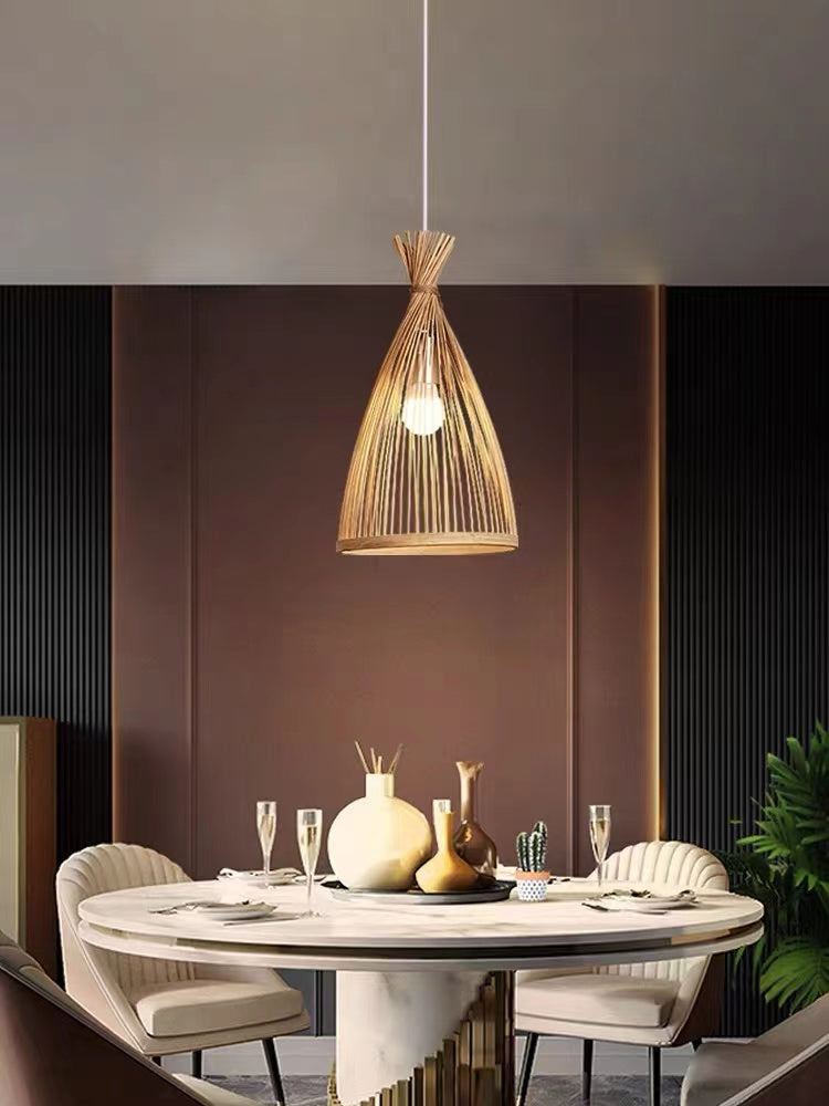 Muto Boho Natürliche Bambus Rattan Pendelleuchte für Esszimmer, Schlafzimmer