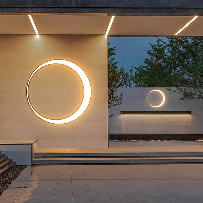 Ray Modern Ring Wasserdichte Wandleuchte Schwarz-Weiß Garten/Außenbereich