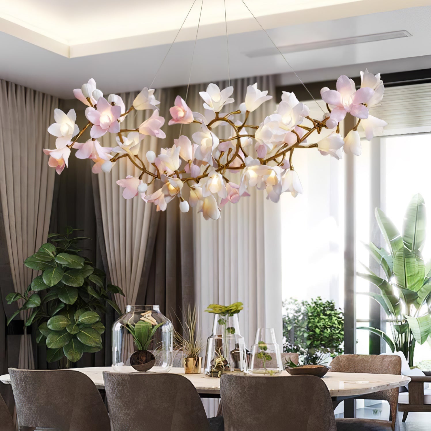 Lustra Kronleuchter Messing Keramik Blüte-Letslighting
