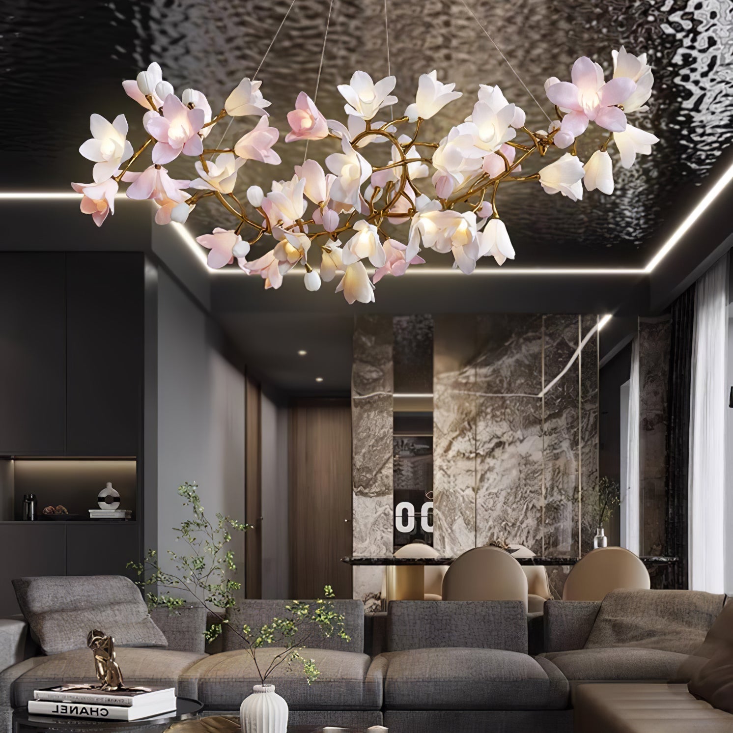 Lustra Kronleuchter Messing Keramik Blüte-Letslighting
