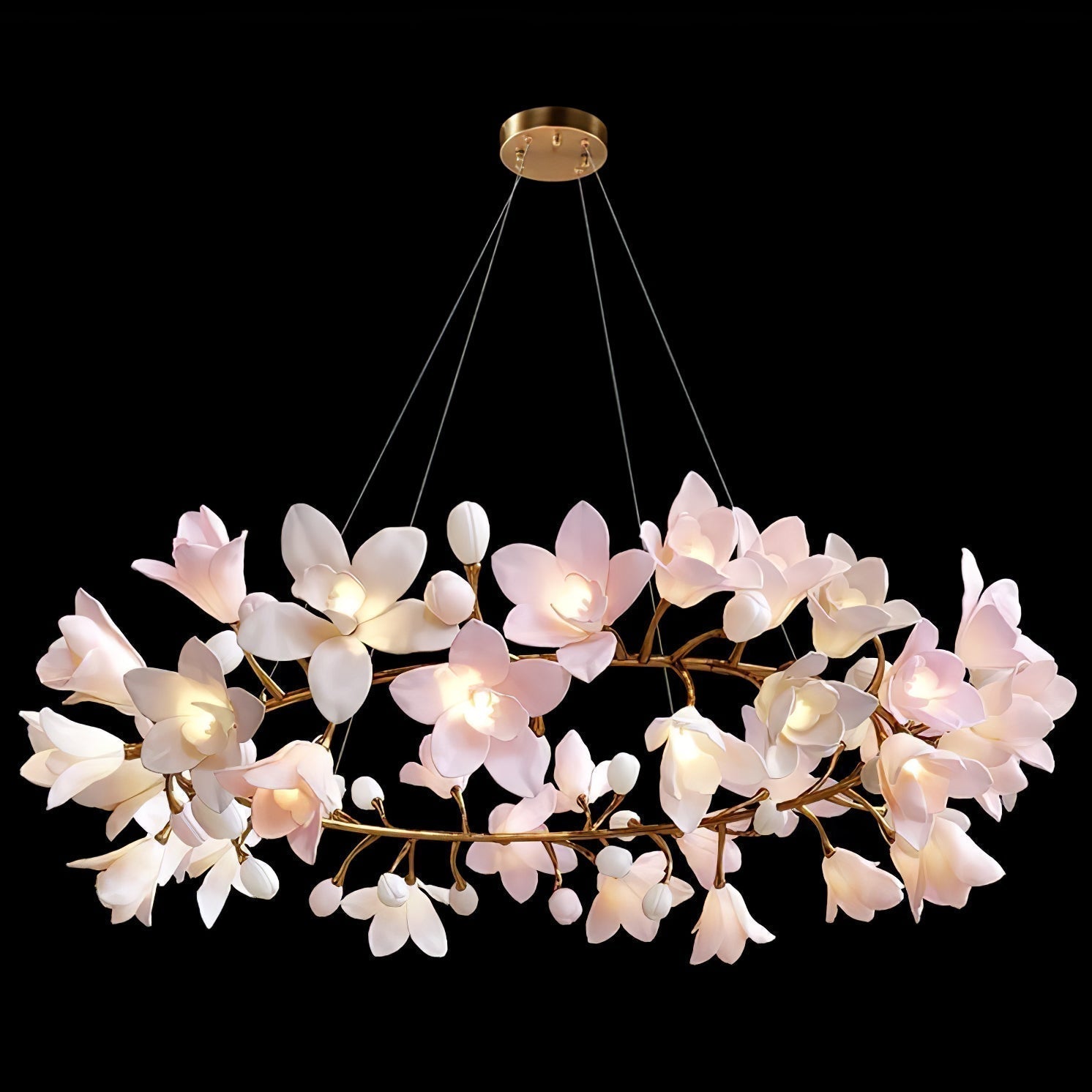 Lustra Kronleuchter Messing Keramik Blüte-Letslighting