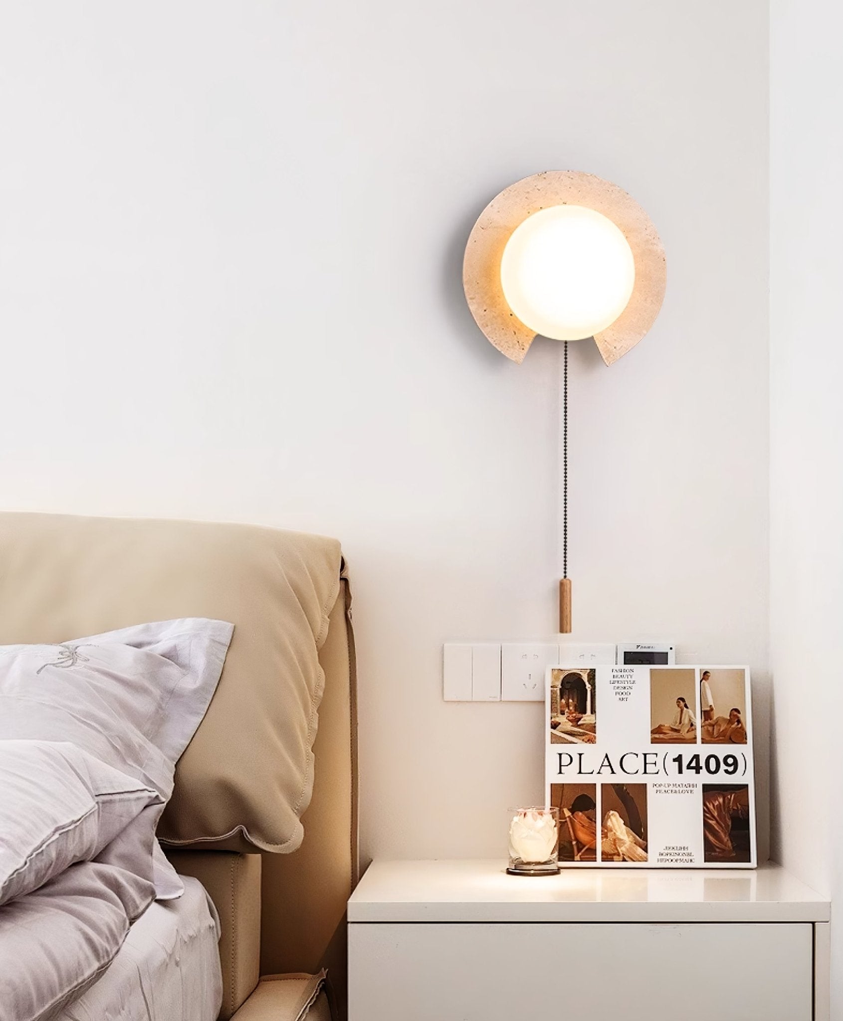 Zamaryra Semi-Circular Travertine Wall Light - Neutralighting