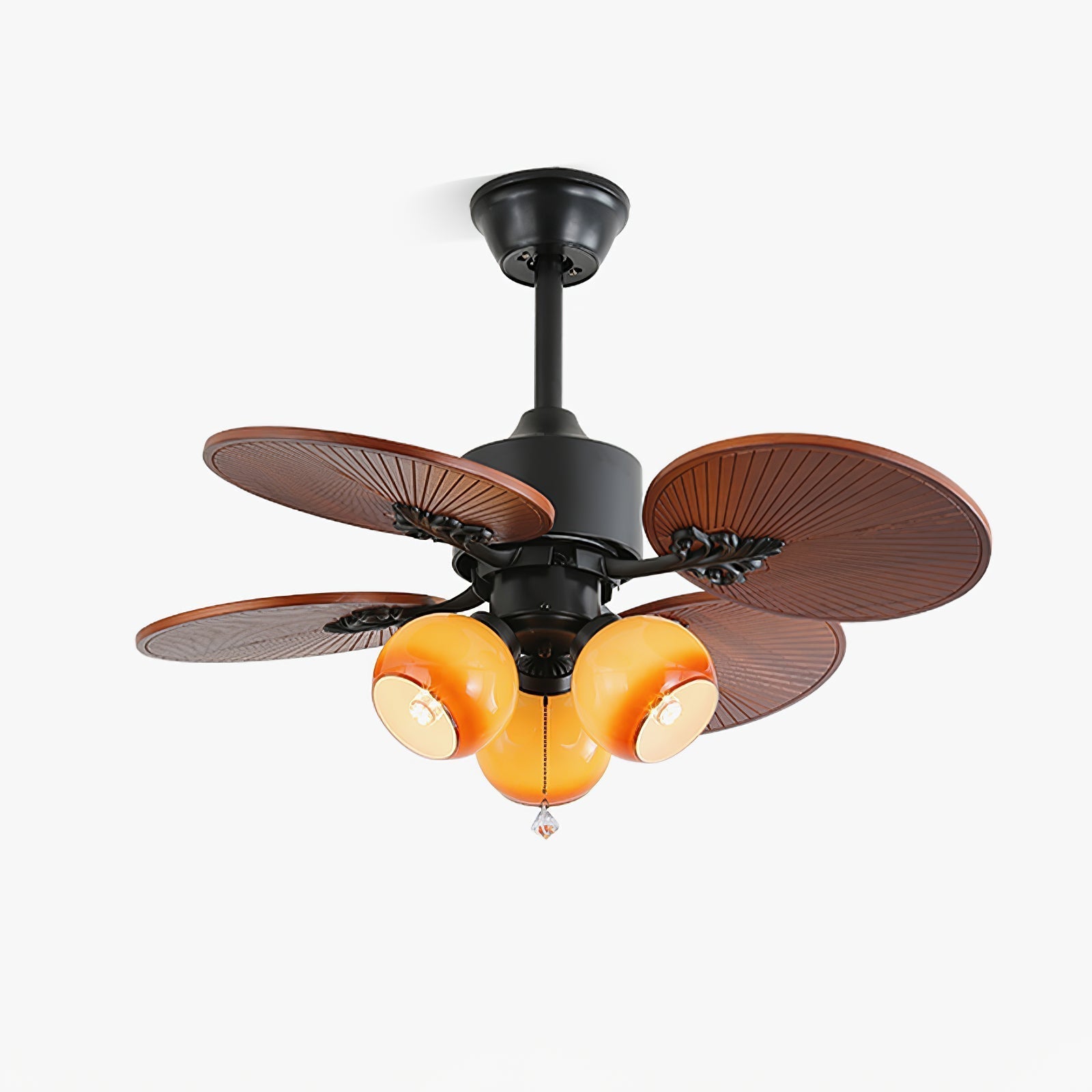 Solara Ventilatorleuchte (Modell A, 91cm) in Walnussholzmaserung.