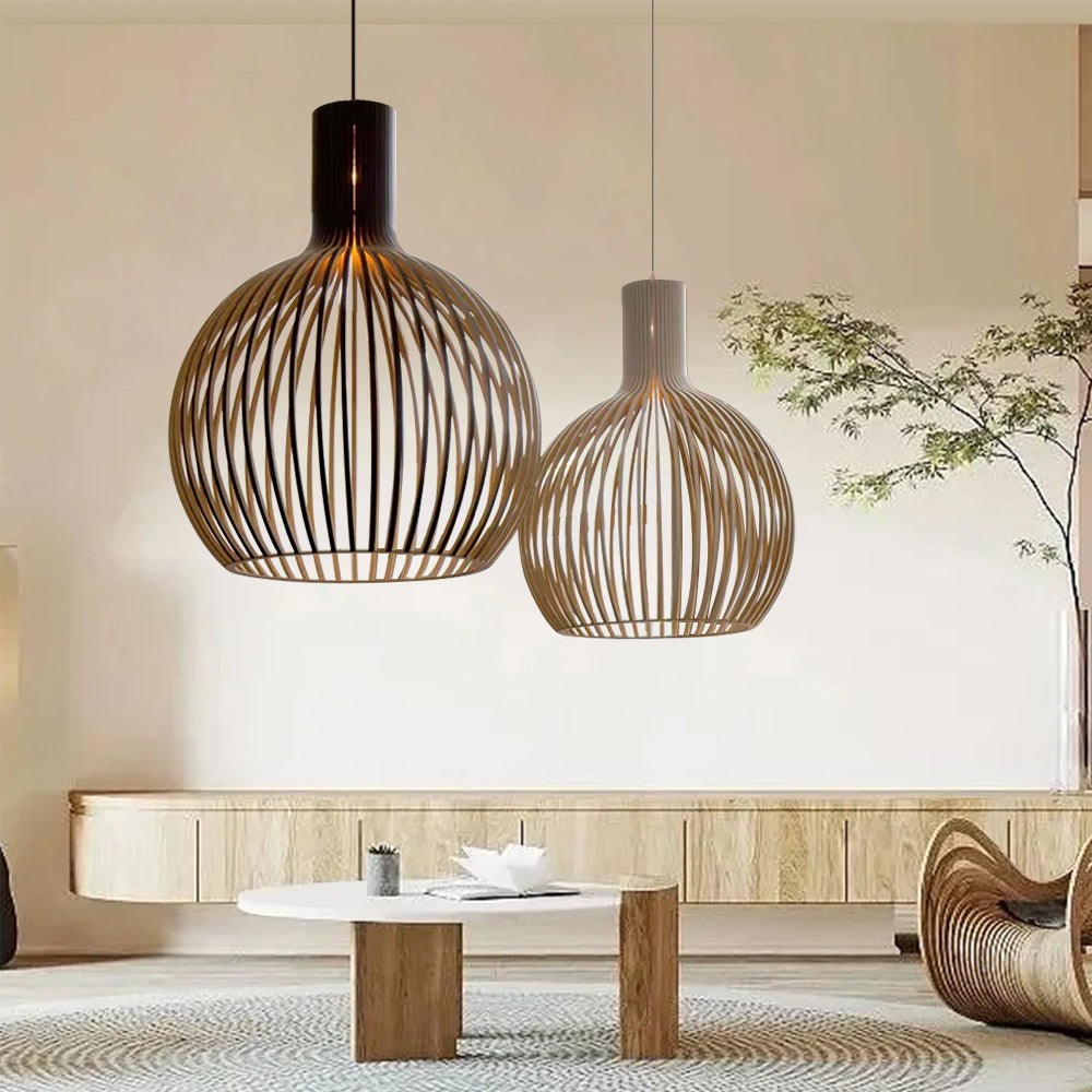 Muto Hölzerne Vogelkäfig-Lampe Pendelleuchte Holz Esszimmer