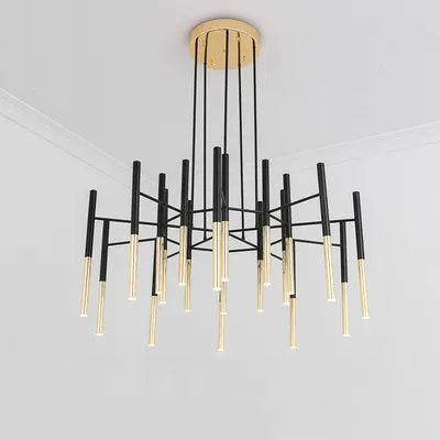 Solara Moderner Kronleuchter Stäbe Schwarz-Gold-Letslighting