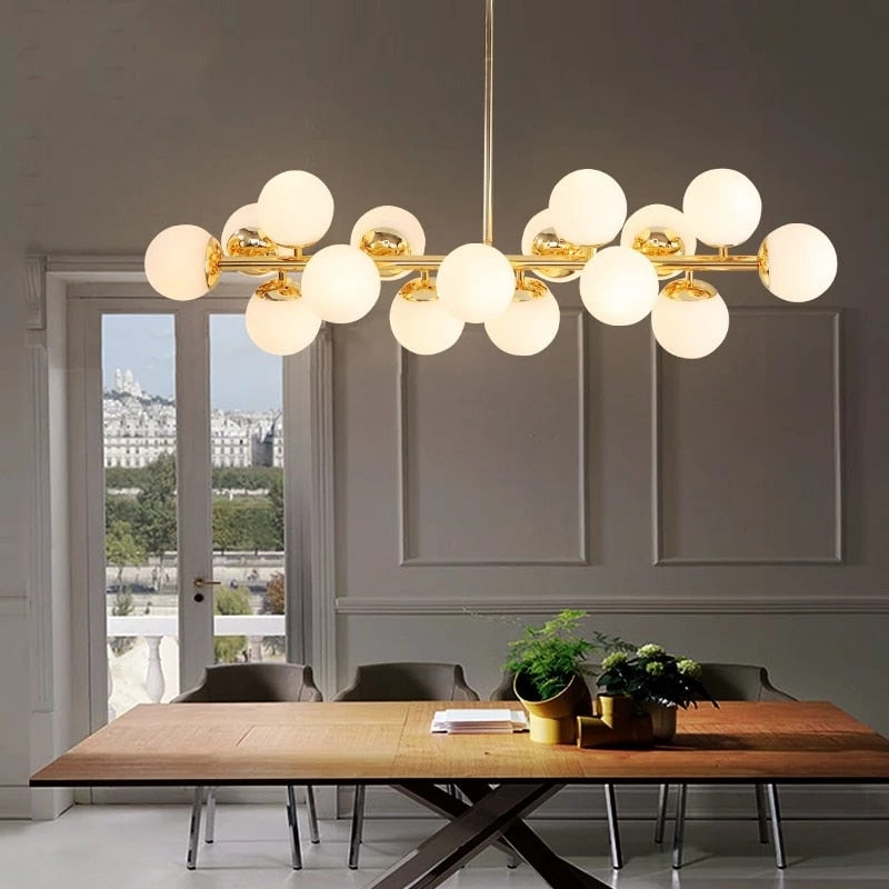 Valentina Design LED Pendelleuchte Schwarz/Gold Glas Ess/Wohnzimmer
