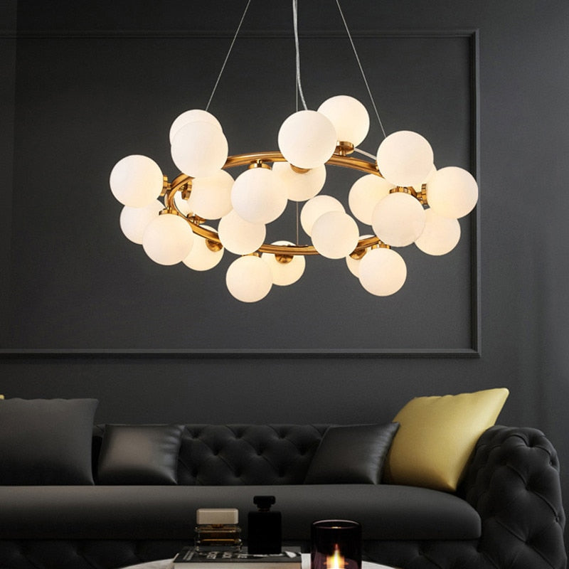 Valentina Design LED Pendelleuchte Schwarz/Gold Glas Ess/Wohnzimmer