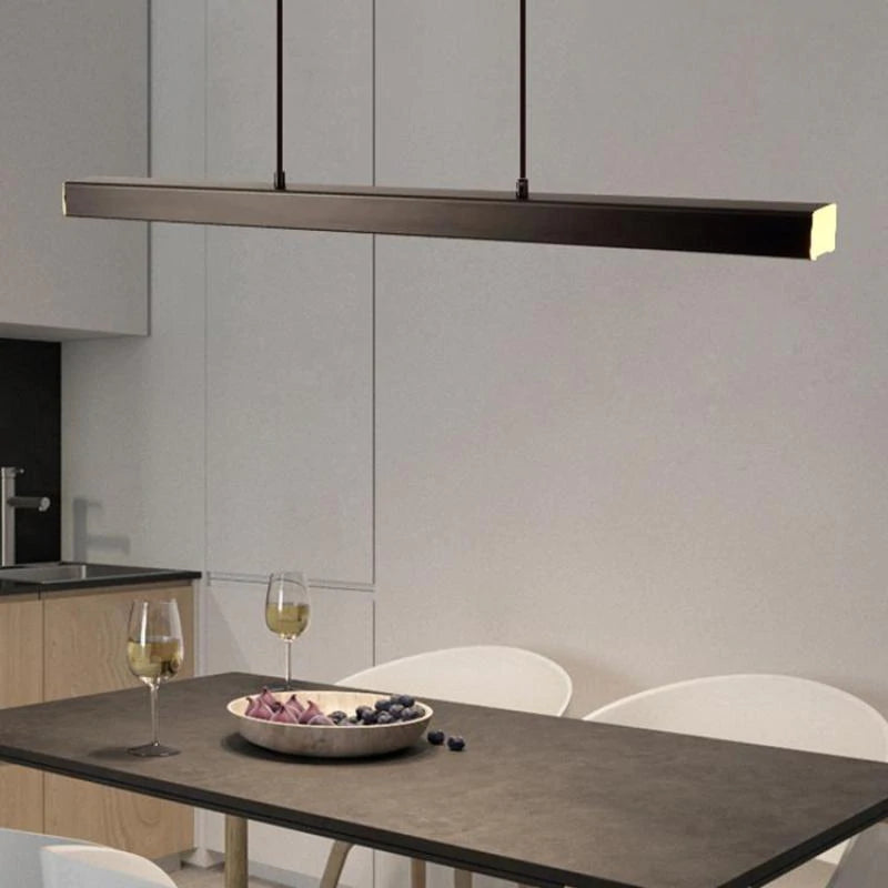 Edge Moderne LED Pendelleuchte Linear Schwarz/Braun Esszimmer Metall