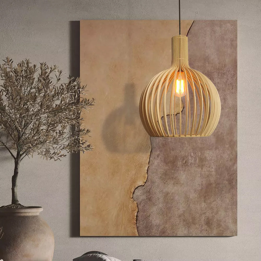 Muto Hölzerne Vogelkäfig-Lampe Pendelleuchte Holz Esszimmer