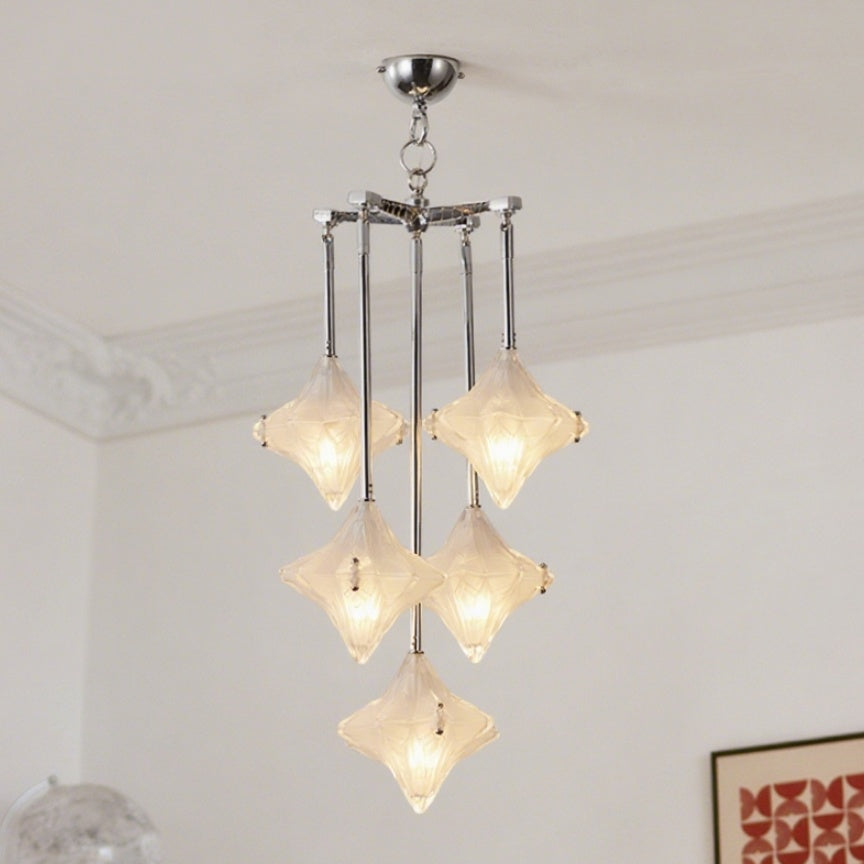 Art Deco Stern Kronleuchter Milchglas, mit E14-Fassung