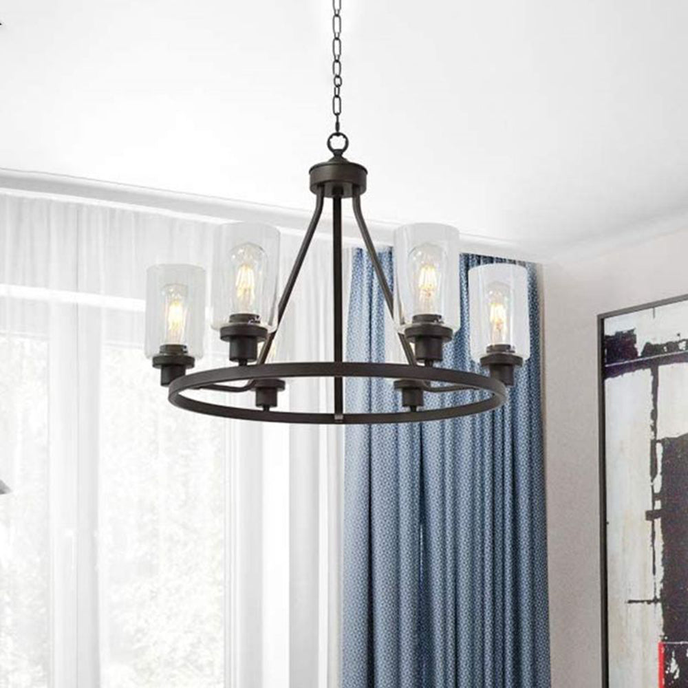 Silva Industriell Rund Metall/Glas Kronleuchter Schwarz Wohnzimmer