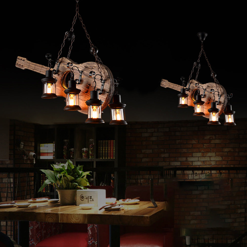 Epoch Vintage LED Pendelleuchte Guitar Käfig Wohnzimmer, Metall Holz