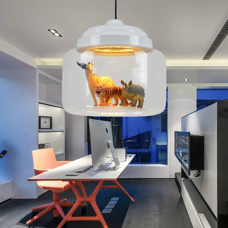 Arisha Design Tiere LED Pendelleuchte Schwarz/Weiß Wohn/Schlaf/Kinderzimmer Metall&Glas ∅ 24CM