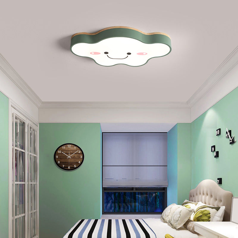 Aria Modern LED Deckenleuchte Dimmbar Kinderzimmer Wolke Weiß Holz
