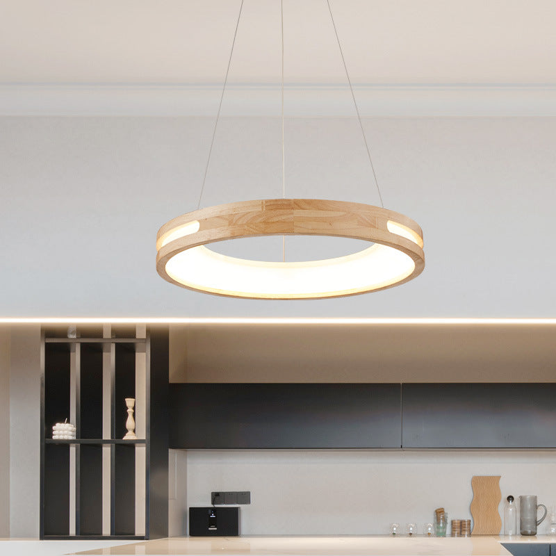 Muto Modern LED Pendelleuchte Ring Ess/Wohn/Schlafzimmer Holz/Acryl