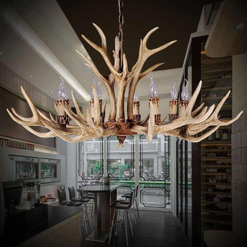 Epoch Vintage Kronleuchter Horn Natur Weiß/Braun/Kaffee Wohnzimmer Harz