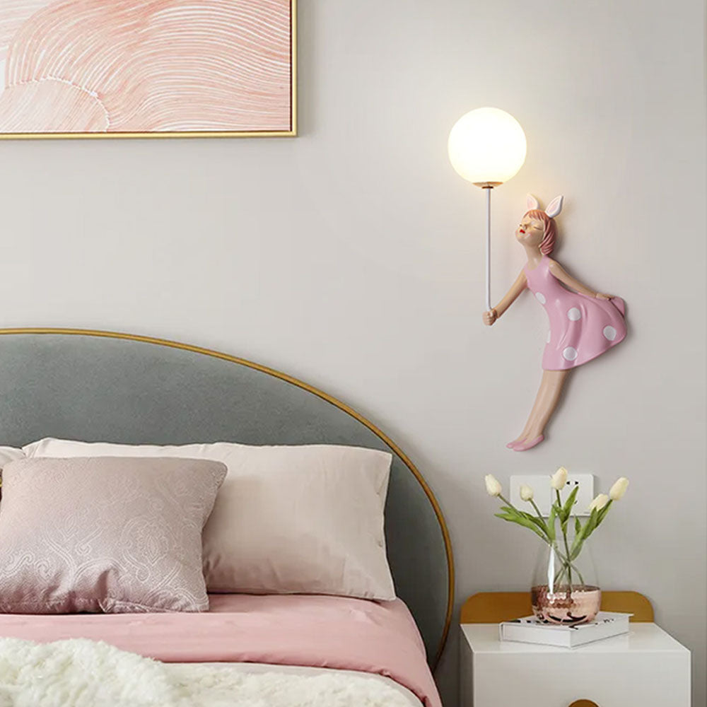Aria Modern Ballon/Mädchen Form Acryl Rosa Wandleuchte, Wohnzimmer