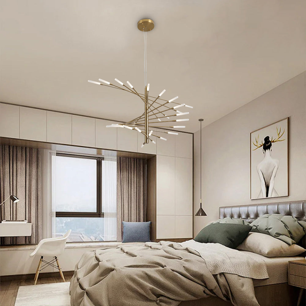 Arisha Kronleuchter Rotierendes Feuerwerk Schwarz/Gold Wohnzimmer/Kunstgalerie