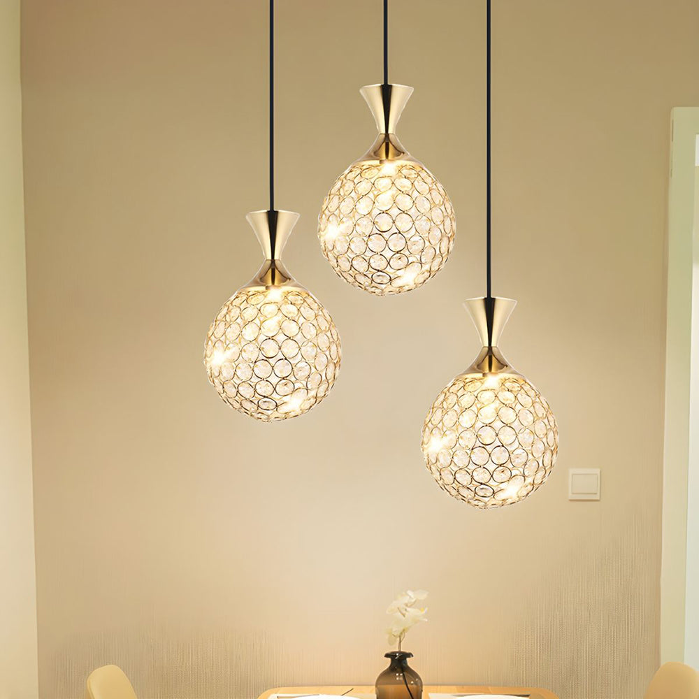 Valentina Modern LED Kugel Kristall Pendelleuchte Gold Wohnzimmer