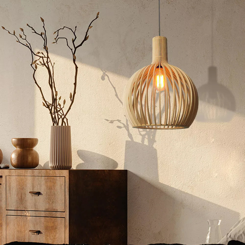Muto Hölzerne Vogelkäfig-Lampe Pendelleuchte Holz Esszimmer