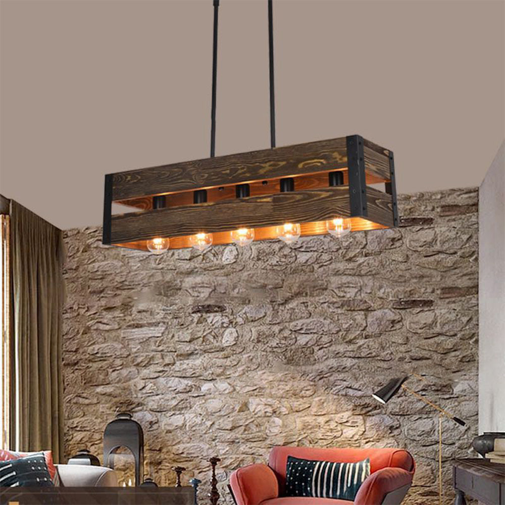 Silva Vintage LED Pendelleuchte Rechteckig ,2 Farben, Metall Holz
