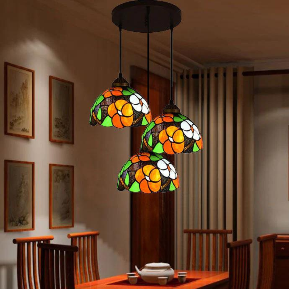 Arisha Vintage Pendelleuchte gebeizt farbig Glas Metall Wohnzimmer