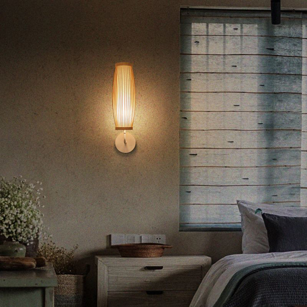 Muto Japanische LED Wandleuchte Innen Schlaf/Wohnzimmer Bambus