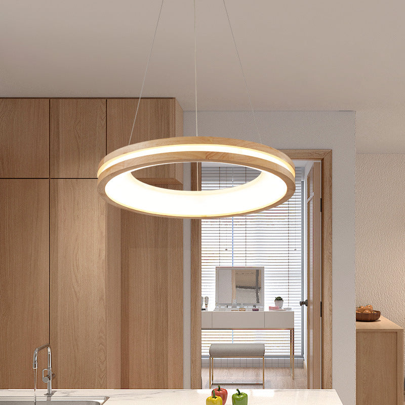 Muto Modern LED Pendelleuchte Ring Ess/Wohn/Schlafzimmer Holz/Acryl