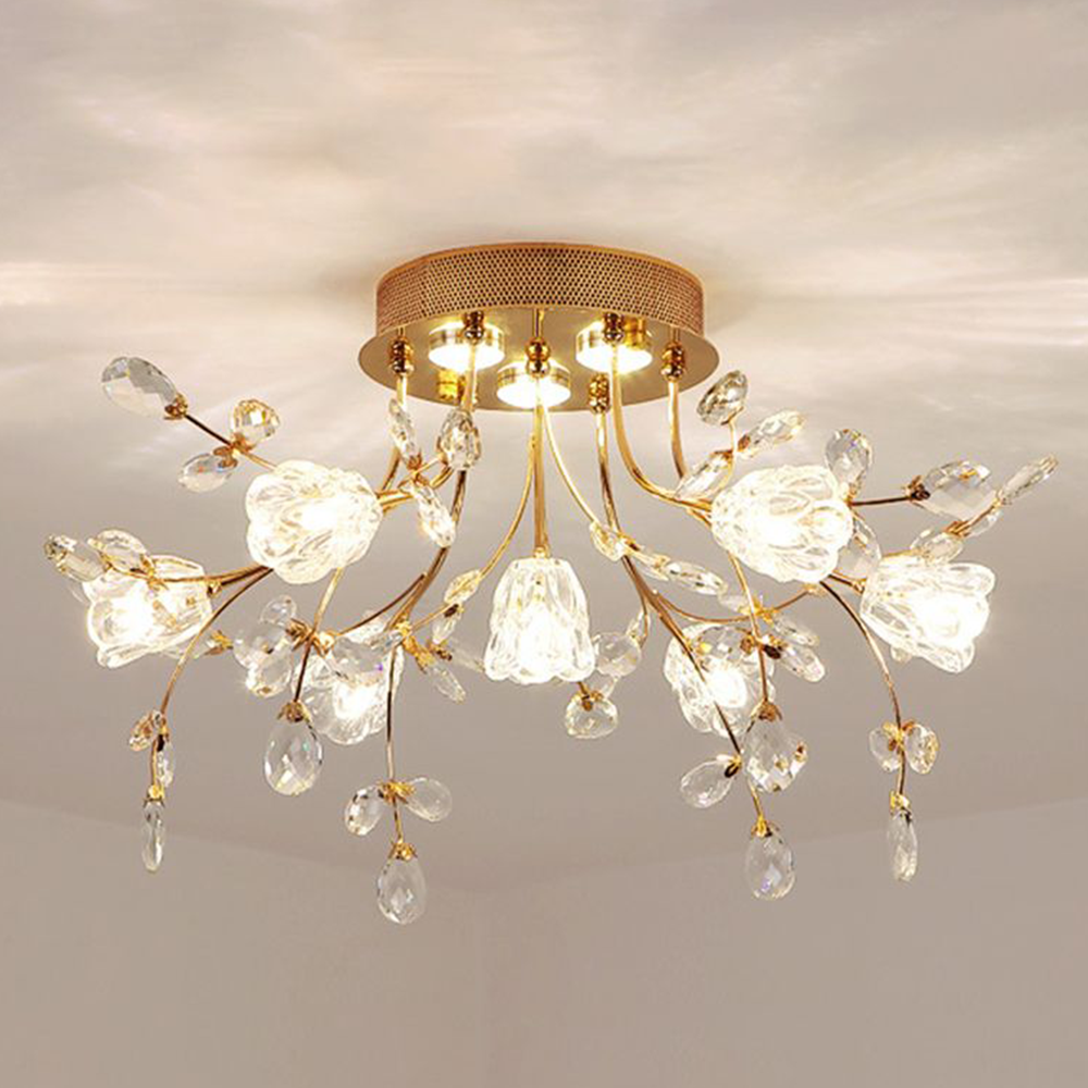 Kristy Deckenleuchte Blume Design LED Gold Wohn/Schlaf/Kinderzimmer Flur Glas