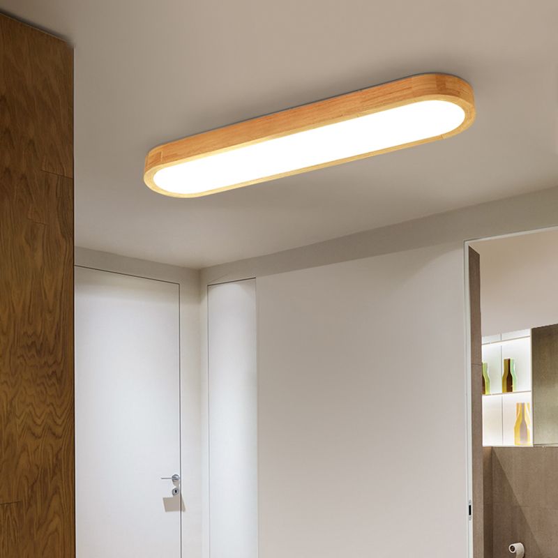 Muto Modern Oval LED Deckenleuchte Holz Wohn/Schlafzimmer Holz&Acryl 65/90/120CM Lang