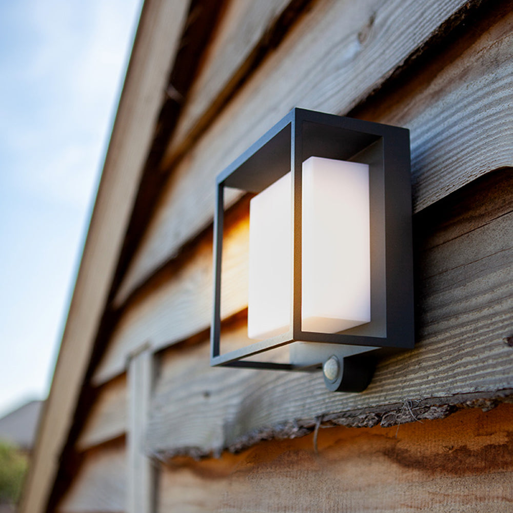 Ray Modern Rechteckig LED Außenwandleuchte Schwarz Flur/Garten Acryl Sensor Solar