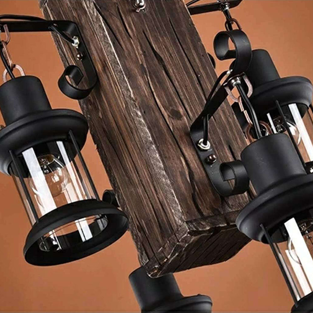 Epoch Vintage LED Pendelleuchte Rechteckige Käfig Wohnzimmer, Metall Holz