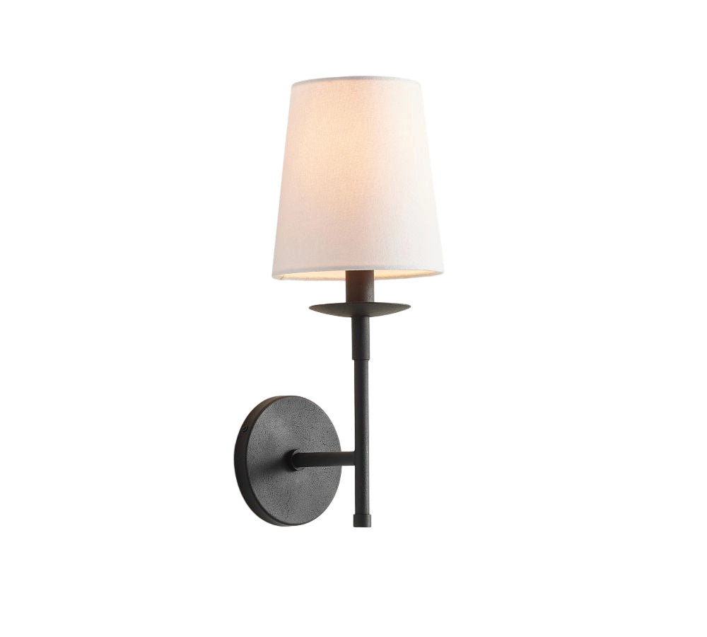 Moderne Wandleuchte „Rowan“ aus Metall mit Stoffschirm für das Wohnzimmer
