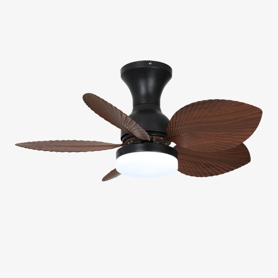 Seitenansicht des Florence Vintage Holz-Deckenventilators mit Beleuchtung