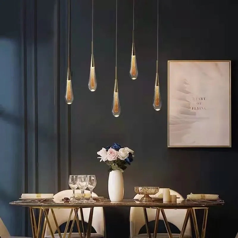 Kristy Kreative Pendelleuchte Glastropfen Gold Schlafzimmer/Esszimmer Glas