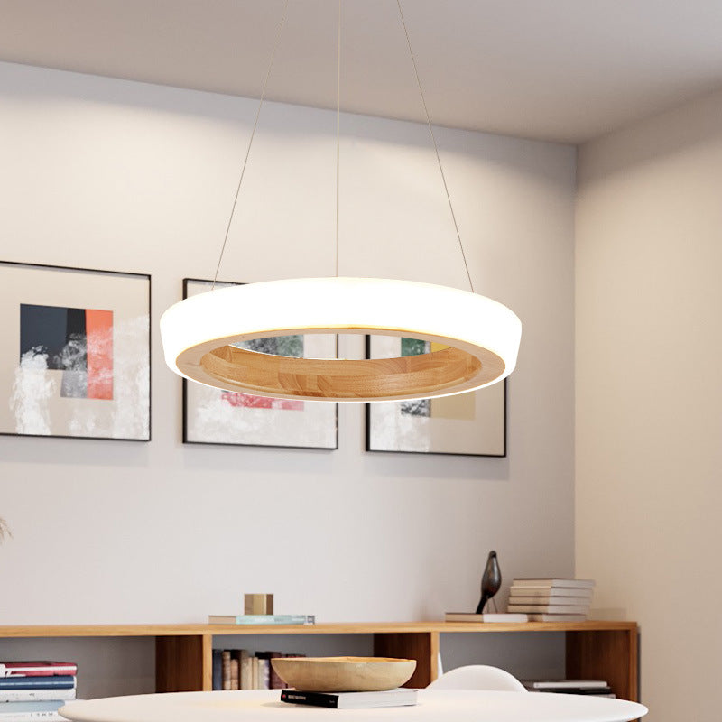 Muto Modern LED Pendelleuchte Ring Ess/Wohn/Schlafzimmer Holz/Acryl