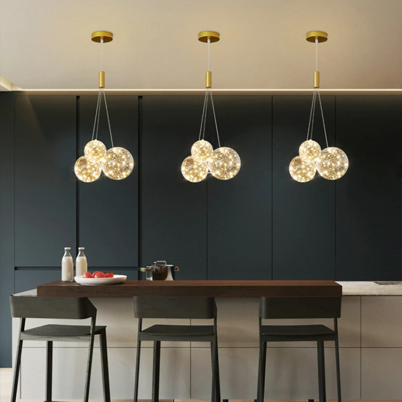 Valentina Modern LED Pendelleuchte Kugel, Esstisch, Glas Metall