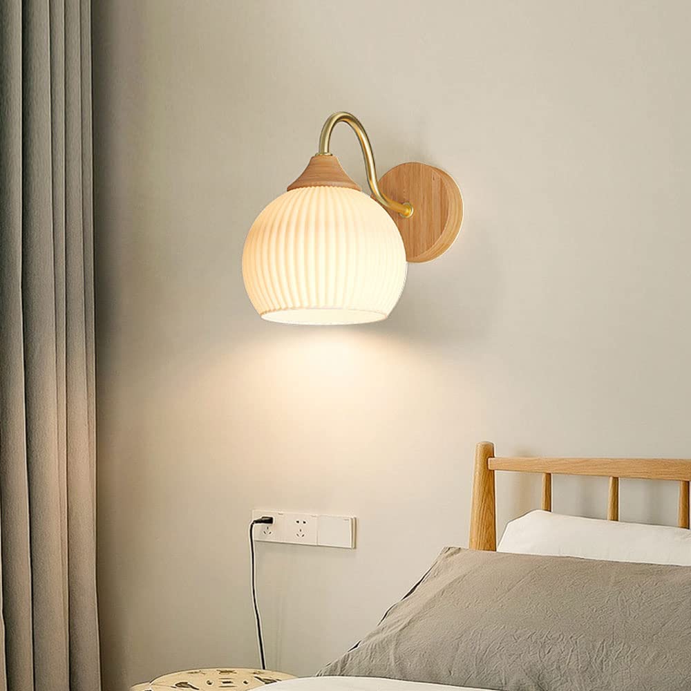 Muto Nordic LED Innenwandleuchte Glas Holz Schlaf Wohnzimmer