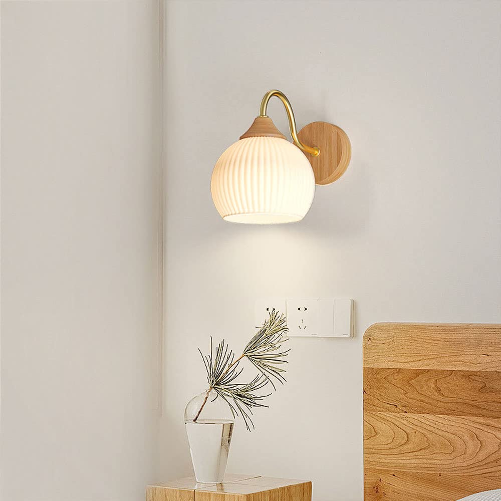 Muto Nordic LED Innenwandleuchte Glas Holz Schlaf Wohnzimmer