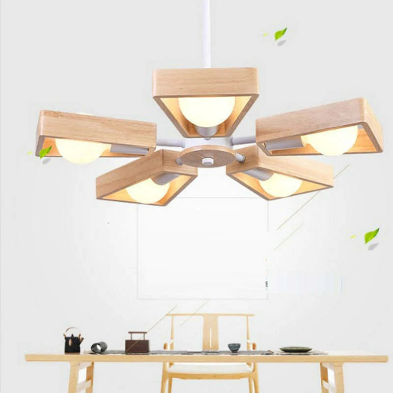 Muto Holz PendelleuchtenKronleuchter 3/5/6/8 Lichter für Schlafzimmer, Wohnzimmer