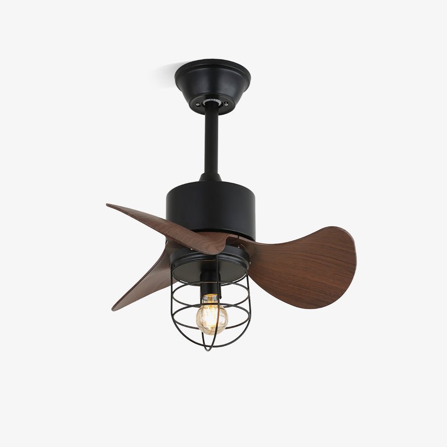 Daxon Industrie-Deckenventilator mit Beleuchtung, schwarzem Metallrahmen und Rattanschirm