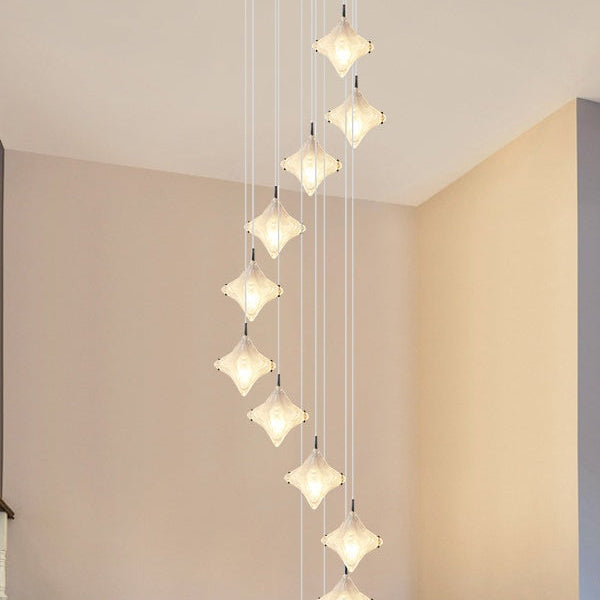 Art Deco Sterntreppe Pendelleuchte - Milchglas Hängeleuchte - Astris Altair