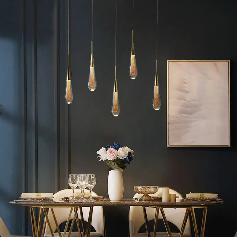 Kristy Pendelleuchte Tropfenform Gold Schlafzimmer Kristall/Metall 1/3/5-flammig