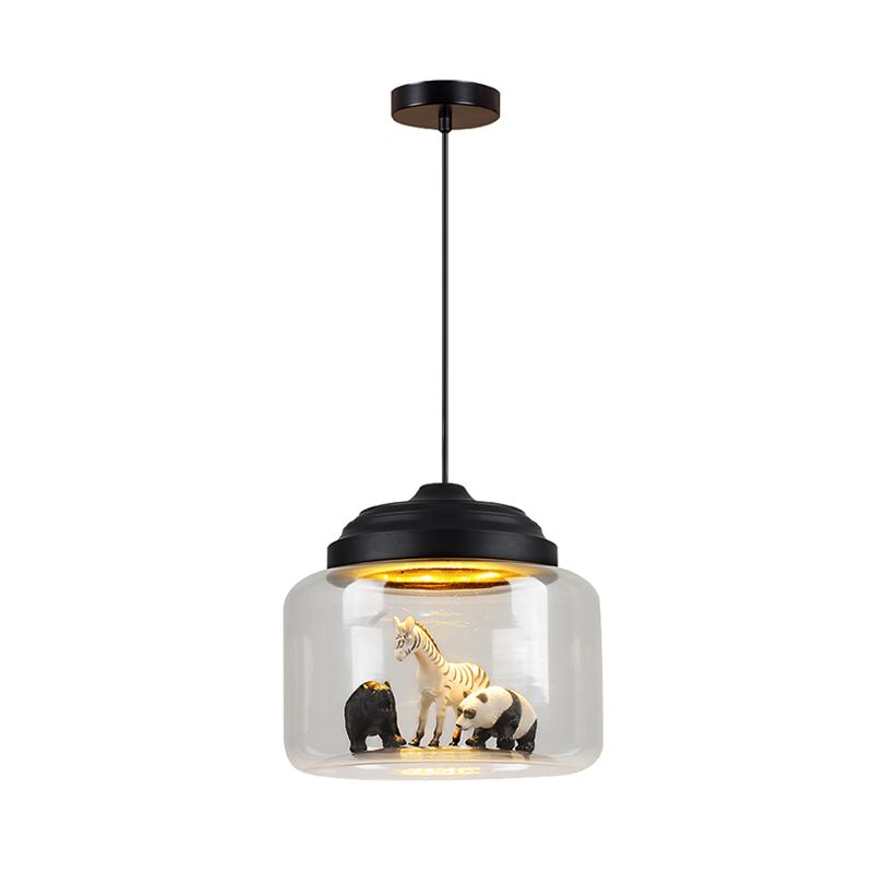 Arisha Design Tiere LED Pendelleuchte Schwarz/Weiß Wohn/Schlaf/Kinderzimmer Metall&Glas ∅ 24CM