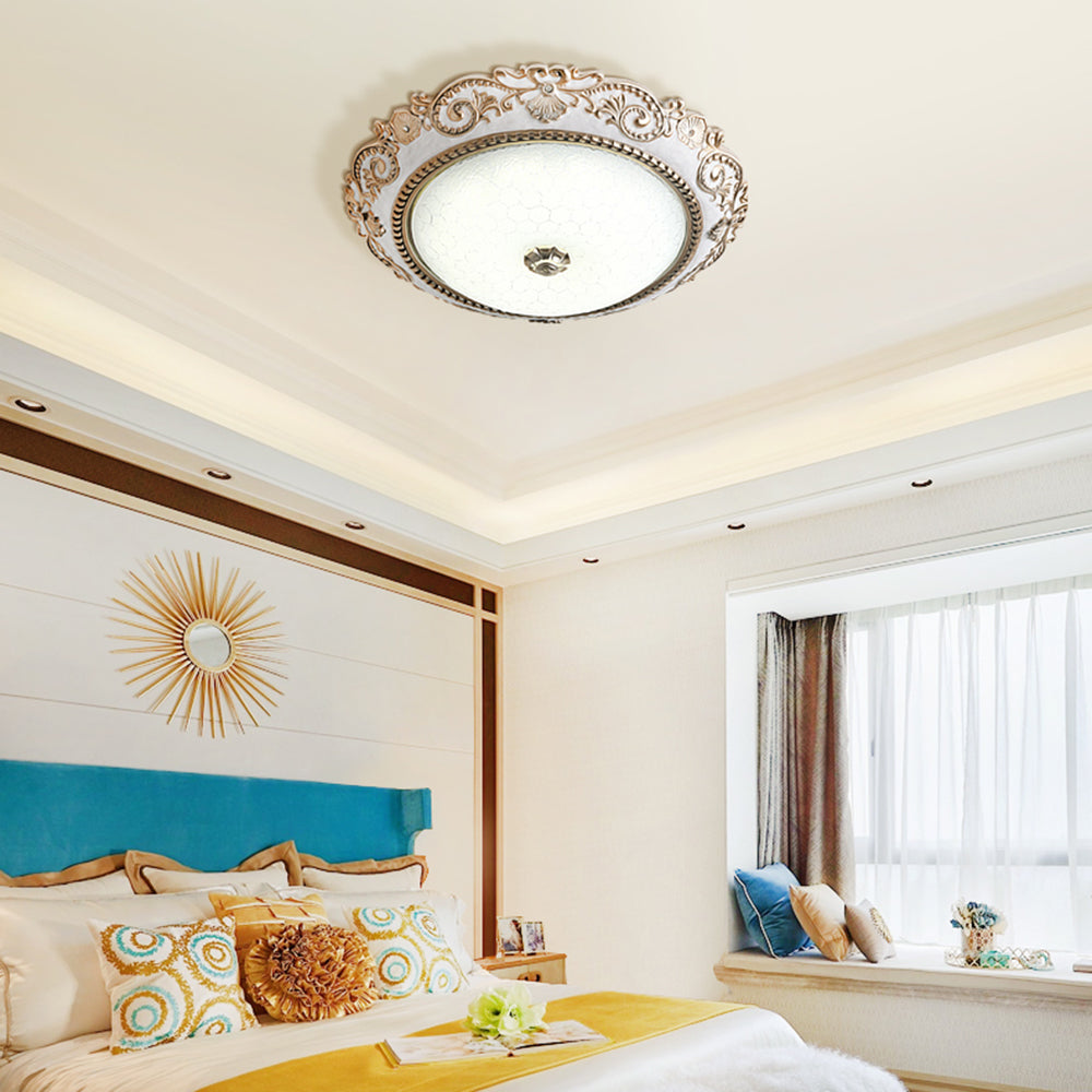 Arisha Traditionell Deckenleuchte, Weiß, Rund, Glas, Schlafzimmer