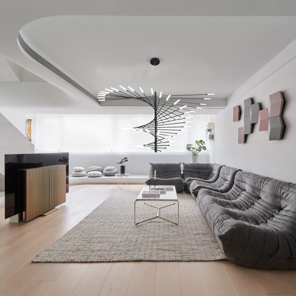 Arisha Kronleuchter Rotierendes Feuerwerk Schwarz/Gold Wohnzimmer/Kunstgalerie