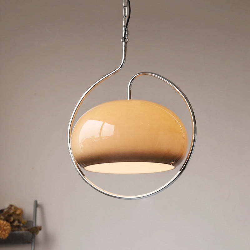 Valentina Retro Glas-Pendelleuchte, Braun/Weiß